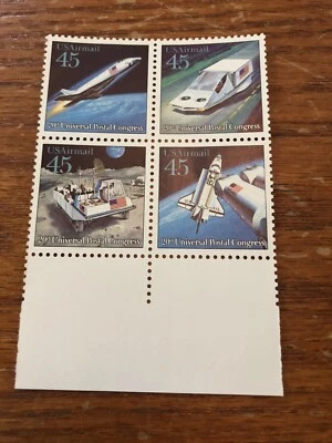 US Airmail 20th UPU Congress Futuristic Mail Delivery 45c Block Scott C125a - Image 1 of 3