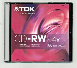 TDK CDRW80TWN 700MB 4x CD-RW Disc in Slim Jewel Case - Picture 1 of 1