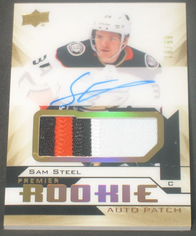 Sam Steel 2018-19 Upper Deck Premier Rookie Autograph Patch (70/99) Ducks Stars - Image 1 of 2