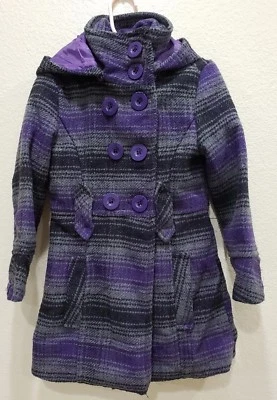 Dollhouse Grey and Blue Plaid Hooded Peacoat Size Small (4) - Image 1 of 4