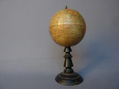 GLOBE TERRESTRE J. FOREST ANCIEN MAPPEMONDE MINIATURE XIXème CABINET DE CURIOSIT - Photo 1/4