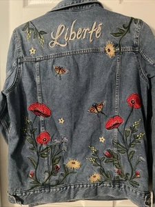 &denim Embroidered Liberte Denim Jacket Size Medium/10 - Picture 1 of 14