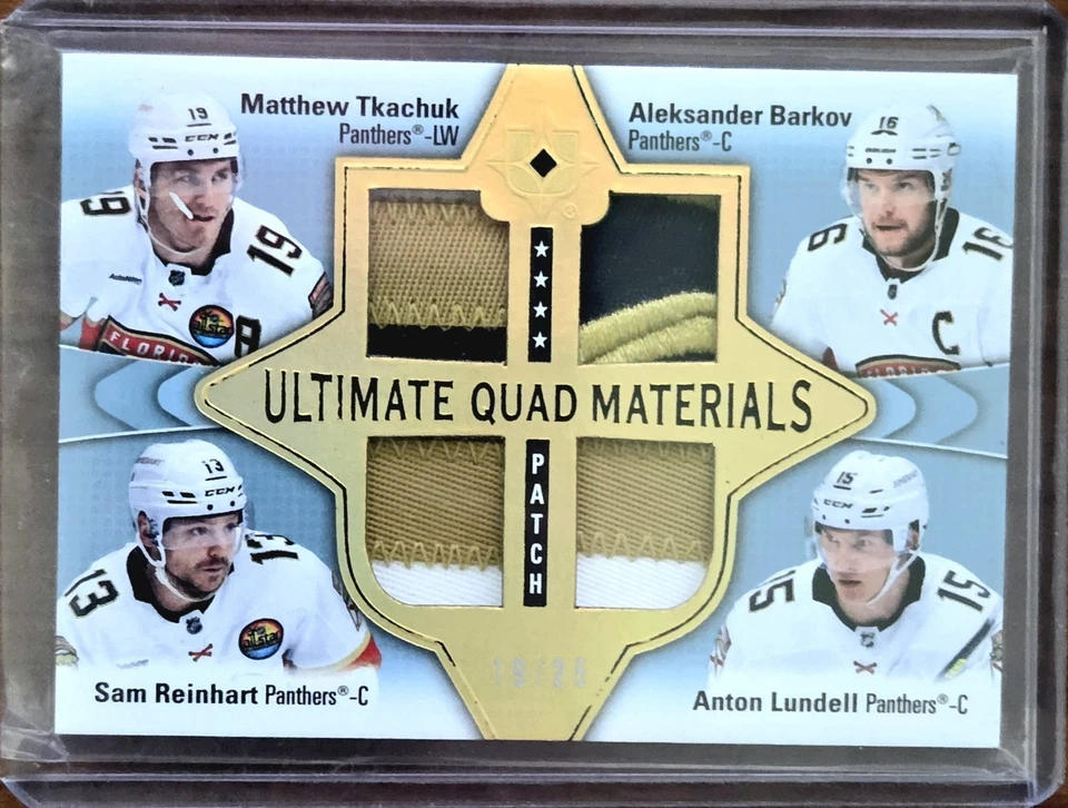 2022-23 Ultimate Quad Patches M.Tkachuk/A.Barkov/S.Reinhart/A.Lundell #19/25 - Image 1 of 2