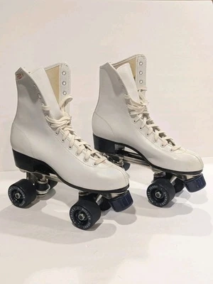 Patines de Colección Roller Derby Cuero Blanco Ruedas Azul Uretano Para Mujer Talla 9  Foto 1 de 4