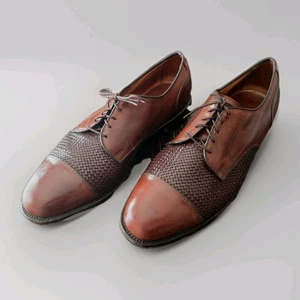 Allen Edmonds Men's Lauderdale Brown Leather Woven Vamp Cap Toe Dress Shoes 13D - Picture 1 of 21