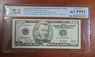 2001 $50 Federal Reserve Note Richmond VA Fr.2127-E* Low Serial Star Note PCGS  - Image 1 of 2