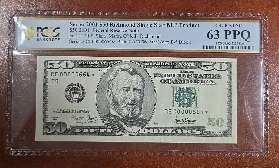 2001 $50 Federal Reserve Note Richmond VA Fr.2127-E* Low Serial Star Note PCGS  - Image 1 of 2
