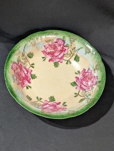 Antike Porzellan Schale rosa Rosen grüner Rand Goldrand RS Preußen Stil mit HINWEIS - Bild 1 von 16