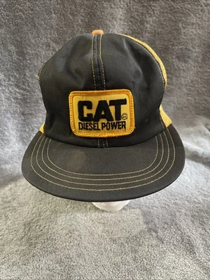 1980's CAT DIESEL POWER Snapback Mesh Trucker Yellow White Patch HAT Cap Vintage - Image 1 of 4