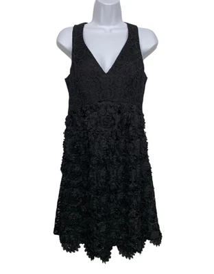 Vestido de cóctel NANETTE LAPORE para mujer talla 4 negro floral superpuesto de encaje cuello en V profundo Foto 1 de 4
