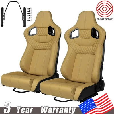 Asientos de carreras reclinables de cuero vinilo 2 piezas para Pontiac con doble deslizamiento amarillo Foto 1 de 4