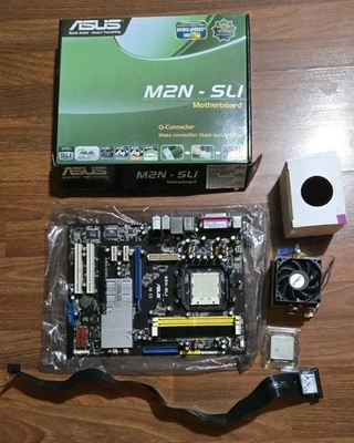 Asus M2N-SLI GREEN Motherboard NVidia nForce 560 SLI with AMD Athlon 64 X2 + Fan - Image 1 of 4