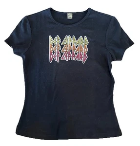 Vintage Damen T-Shirt Kavio Def 80’s Leppard Glitter Flame Logo Band Gr. M - Bild 1 von 9