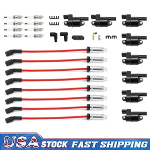 Fit For GMC Chevy 4.8L 5.3L 6.0L Square Ignition Coil & Spark Plug Wire 8 Pack - Foto 1 di 15