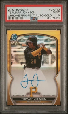 2023 Bowman Chrome Autographs #CPATJ Termarr Johnson Gold Refractor PSA 9 - Image 1 of 2