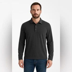 EUC rag & bone Men’s Long Sleeve Linen/Cotton Blend Navy Blue Polo Shirt Sz M - Picture 1 of 14