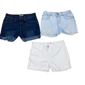 Lot of 3 Denim Old Navy Place Adjustable Waist Girl's Shorts Size 10 Blue White - Picture 1 of 6