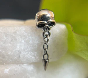 1pc Skull with Chain Spike Dangle 20g Steel Nose Rings - Choose L-Shaped or Stud - Picture 1 of 3