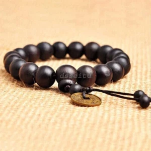 Men's Wooden Buddha Buddhist Prayer Beads Tibet Mala Wrist Bracelet - Picture 1 of 7