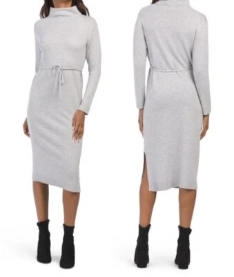 VESTIDO SUÉTER GRIS VINCE CUELLO EMBUDO LANA MERINO CACHEMIR MEZCLA CINTURÓN M $445 Foto 1 de 4