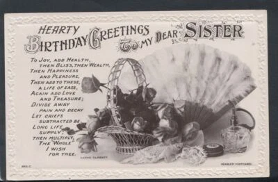Greetings Postcard - Hearty Birthday Greetings To My Dear Sister    T2661 - Image 1 of 2