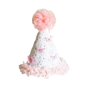 Lovely Birthday Hat for Baby Pink Bowknot Charm Lace Accents Girls Photo Props - Picture 1 of 8