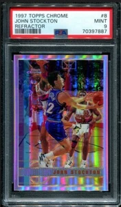 PSA 9 MINT 1997 TOPPS CHROME JOHN STOCKTON #8 JAZZ REFRACTOR 97887 B213 - Picture 1 of 1