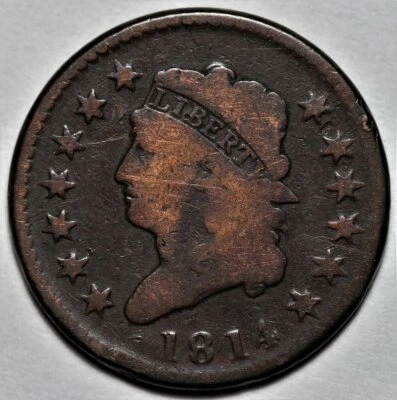 1814 Classic Head Large Cent - Crosslet 4 - US 1c Copper Coin - Image 1 of 4