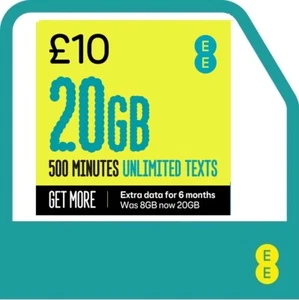 EE 20GB Data SIM INC. £10 ricarica dando 20GB, 500 minuti e testi illimitati. - Foto 1 di 6
