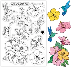 Hibiskus Clear Stamps zur Kartenherstellung Transparent Silikon Stempel Kolibri - Bild 1 von 12