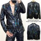 Men Faux Leather Jacket Coat Laser Holographic Shiny Tops Blazer Stage Club