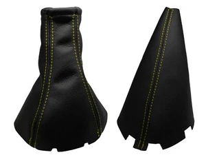 DAEWOO KALOS (2002-2008) Soufflet Levier De Vitesse et Frein Cuir -Couture Jaune - Picture 1 of 1