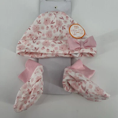 Infant Baby Newborn Just One You Carters Floral Hat Booties Set Pink White - Image 1 of 4