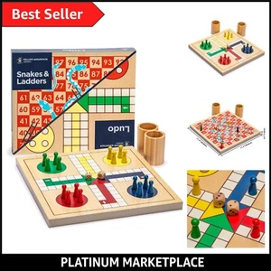 2-in-1 Wende-Schlangen und Leitern aus Holz, Ludo Spielset - 29 Zentimeter - Bild 1 von 11