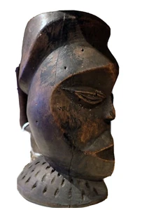 Kuba geometrische Gesicht Tasse Kongo Afrika geschnitzt Holz Vintage - Bild 1 von 9