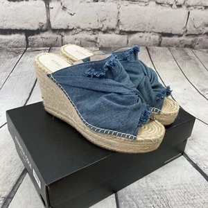 Kenneth Cole Sandals Womens 9.5M Otta Blue Denim espadrille wedges Shoe Boho - Picture 1 of 11