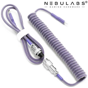 Coiled USB C Keyboard Cable Aviator GX16 Mechanical Gaming Custom 4ft - Purple - Picture 1 of 6