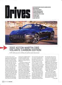 2012 ASTON MARTIN DBS VOLANTE CARBON EDITION ~ NEW CAR PREVIEW ARTICLE / AD - Imagen 1 de 1