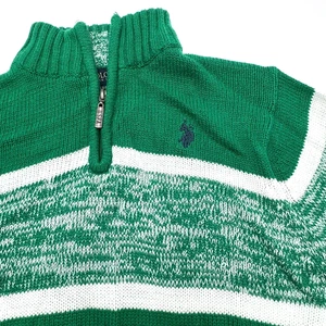 U.S. POLO ASSN. | Boys 14/16 Green White Stripe Logo 1/4 zip pullover sweater - Picture 1 of 9