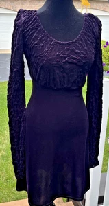 Vintage 90s City Triangles Plum Velour Smocked Long Sleeve Goth Skater Dress Sz S - Bild 1 von 13