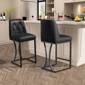 24" Counter Height Bar Stools Set of 2 Black Counter Stools with Back For Kitche - Picture 1 of 6