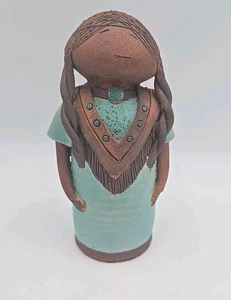 Val Knight Studio Pottery Signed Native Girl Figurine Montana 7.5” Vintage 1996 - Picture 1 of 12