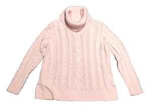 Ralph Lauren Sweater Cowl Neck Cable Knit Cotton Blush Pink Fisherman Womens L - Picture 1 of 8
