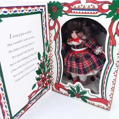 Nueva muñeca vintage de porcelana Marie Osmond Navidad 1993, 6" de alto, en caja Foto 1 de 4
