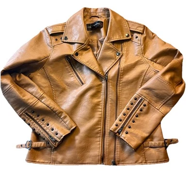 Jaqueta de motociclista Colleen Lopez TAN/Gunmetal couro sintético tamanho M - Imagem 1 de 4