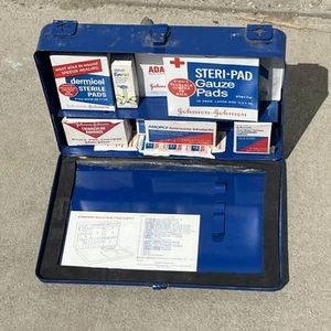 Vtg Johnson & Johnson Metal Standard Industrial First Aid Kit Partially Filled - Picture 1 of 12