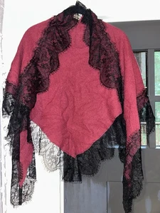 La Fiorentina Scarf triangle Wool Lace Shawl throw Wrap raspberry pink red wine - Picture 1 of 7
