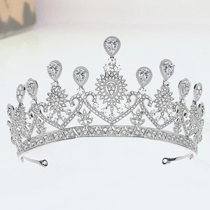 Tiara Corona Di Pietra Forma Cuore Sposa Fascia D'argento Corone Cristallo - Foto 1 di 11