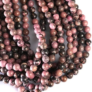 Natural Black Matrix Rhodonite Gemstone 10 MM Round Smooth Beads Strand 15.5" - Picture 1 of 3