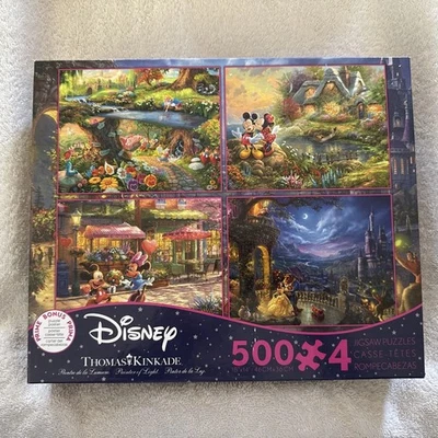4-In-1 S5 Disney Jigsaw Puzzle by Thomas Kinkade, 500 Piece Winnie Mickey Poster - Image 1 of 4